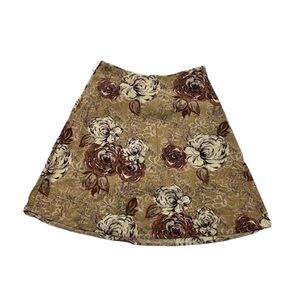 90s Y2K St Johns Bay Brown Tan Floral Above Knee Length Mini Skirt Sz 4 6 Small